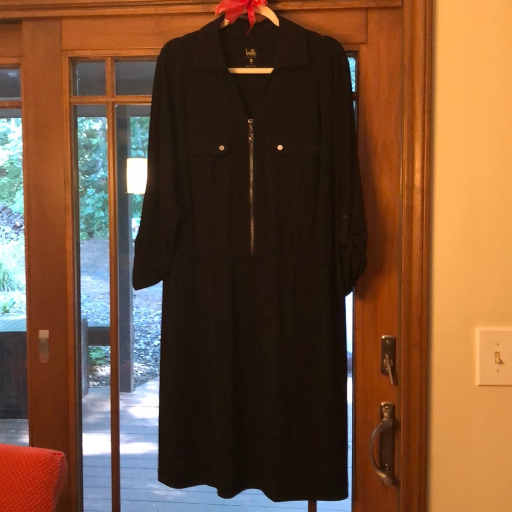 Black Zipper Elastic Waist Dress